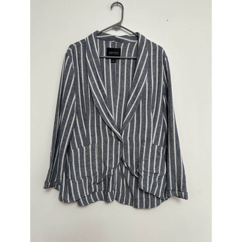 Sanctuary Linen Blend Striped Oversized Fit Blazer Coprcore Lagenlook Chic LG